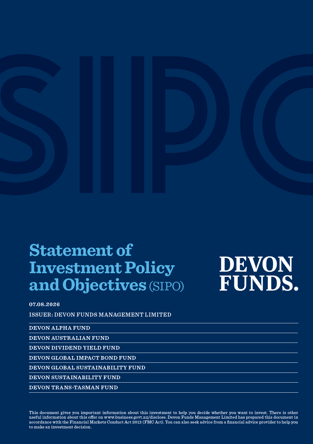 Devon Funds Statement of Investment Policy and Objectives